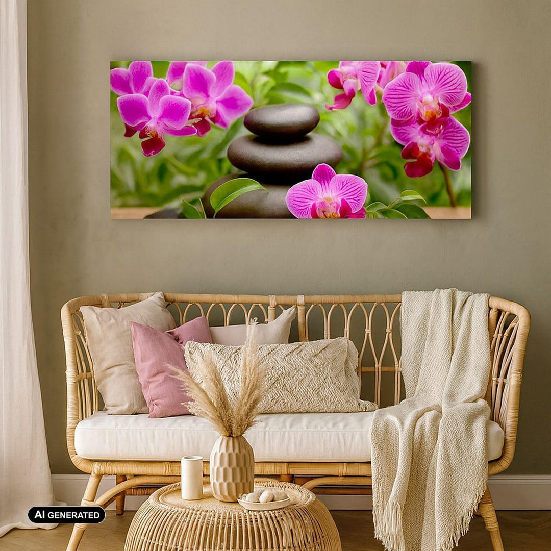 Wandbilder Dekoration Wohnzimmer Blumen Steine Bambus Dekoration Panorama Bilder auf Leinwand 120x50