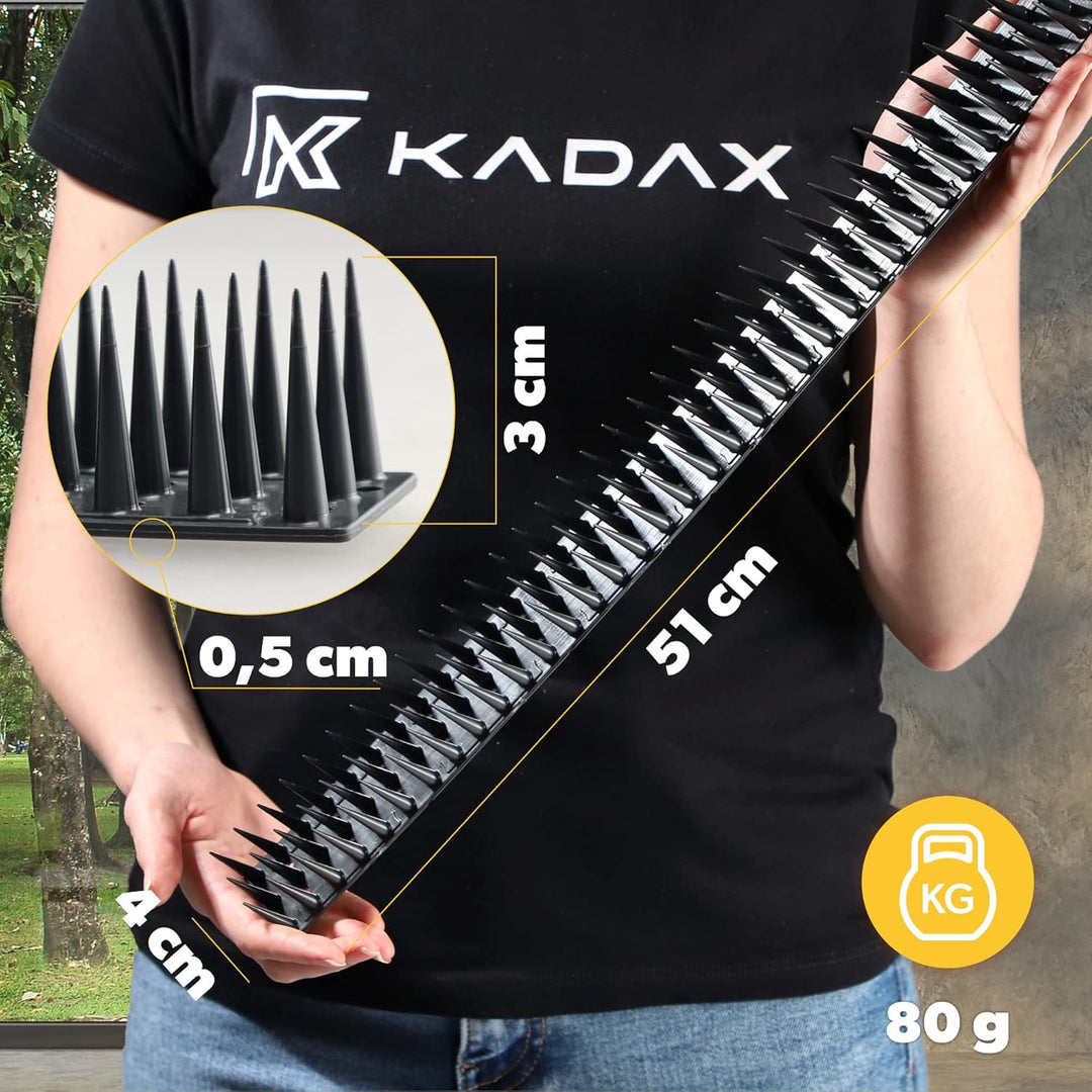 KADAX 12er Set Vogelabwehr Spikes, Kunststoff, 51x4x3,5 cm, 3-reihig, für Tauben, Katzen, Marder, Za