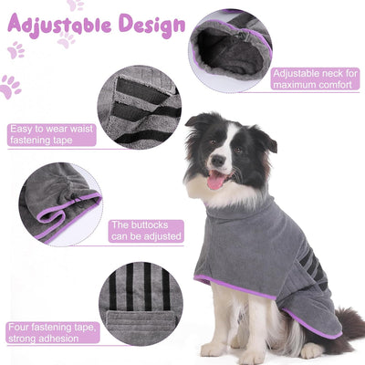 HezzLuv Bademantel Für Hunde, Hundebademantel Aus Mikrofaser Für Mittlere Und Grosse Hunde Grau Bade