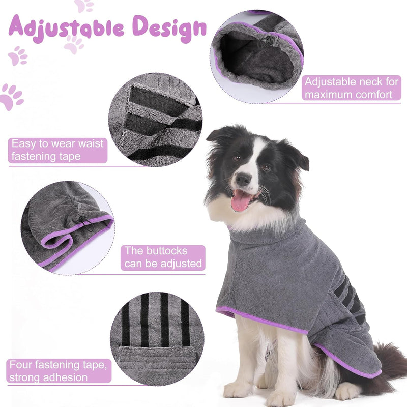 HezzLuv Bademantel Für Hunde, Hundebademantel Aus Mikrofaser Für Mittlere Und Grosse Hunde Grau Bade