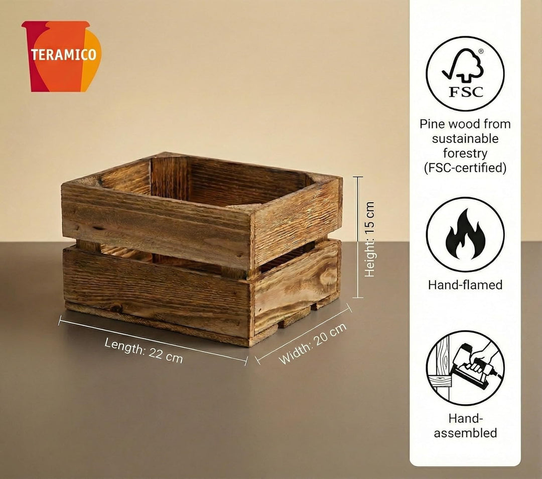 Teramico Set aus 3 geflammten NEUEN Holzkisten (22x20x15 cm) | PERFEKT als GESCHENKBOX oder RUSTIKAL