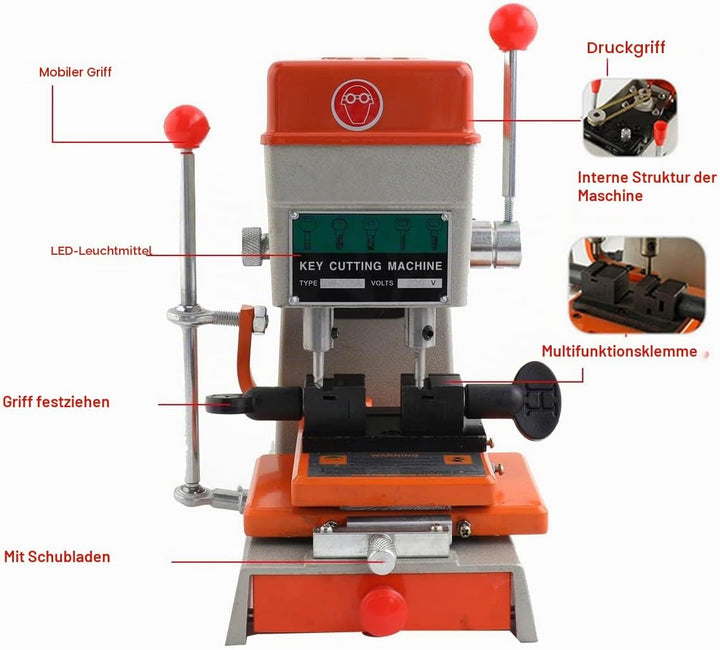 CDZHLTG Schlüsselkopiermaschine, 120W Professionelle Universal Schlüsselfräsmaschine Säulenbohrmasch