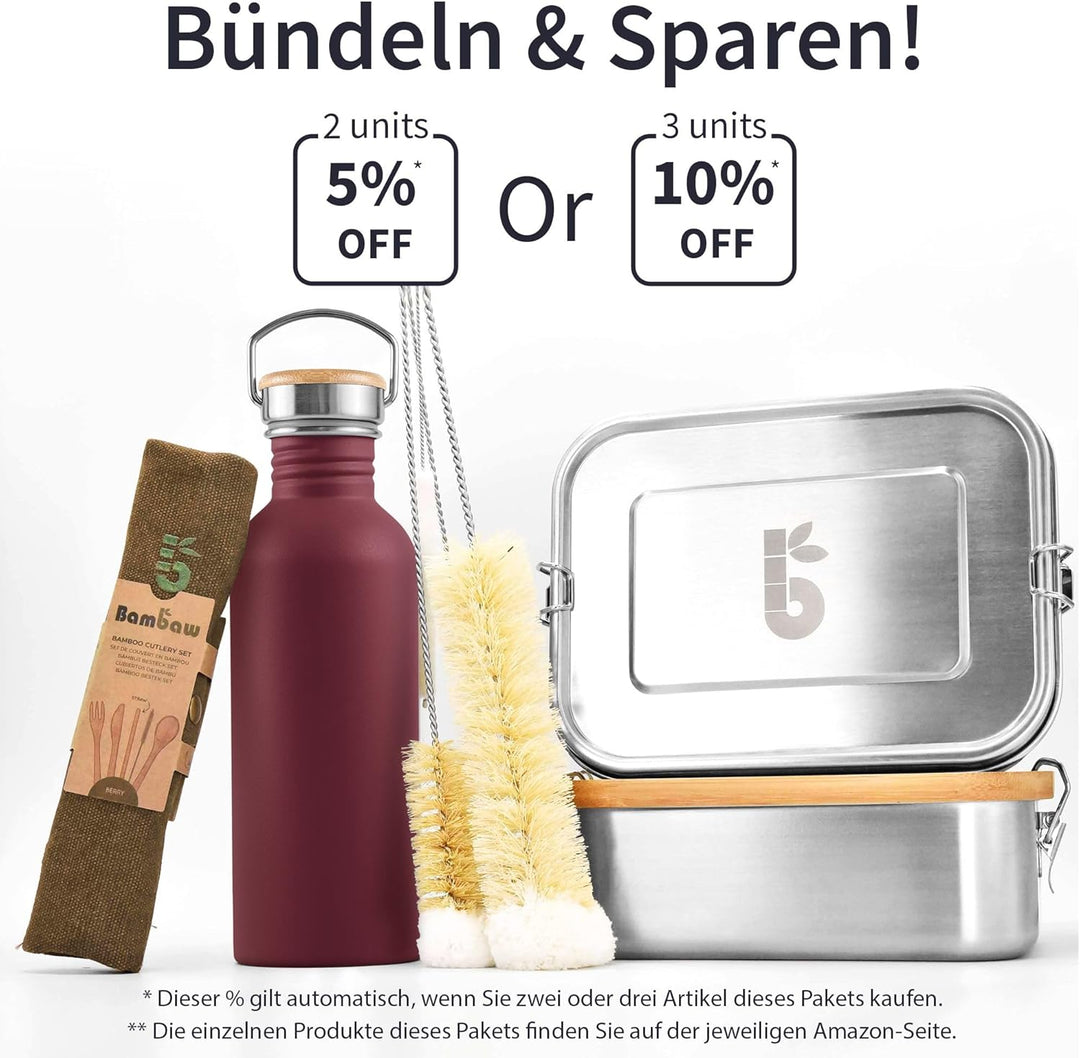 Bambaw Trinkflasche Edelstahl Kinder 500ml, Nicht-isolierte Trinkflasche Rot, Edelstahl Fahrrad Trin