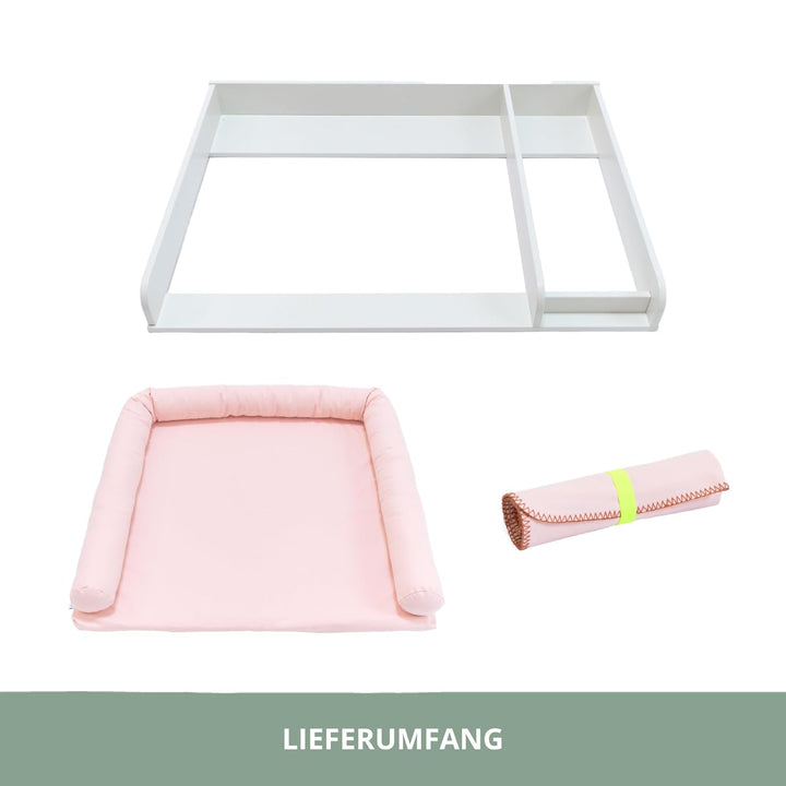 Wickelaufsatz Set für IKEA HEMNES – mit Aufsatz, Wickelauflage & Umrandung aus 100% Baumwolle (Blush