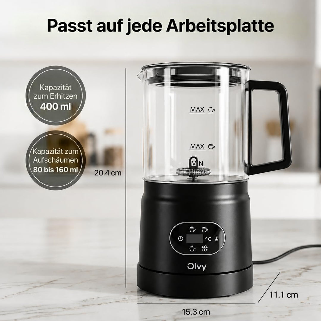 Olvy Milchaufschäumer Elektrisch 500W 3-in-1 Heiss Kalt Erwärmen Schwarz Black, Black