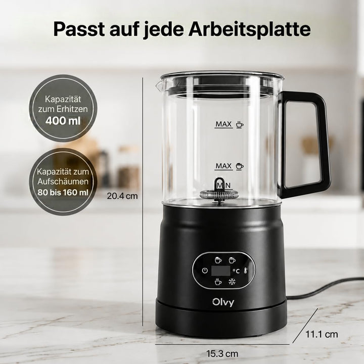 Olvy Milchaufschäumer Elektrisch 500W 3-in-1 Heiss Kalt Erwärmen Schwarz Black, Black