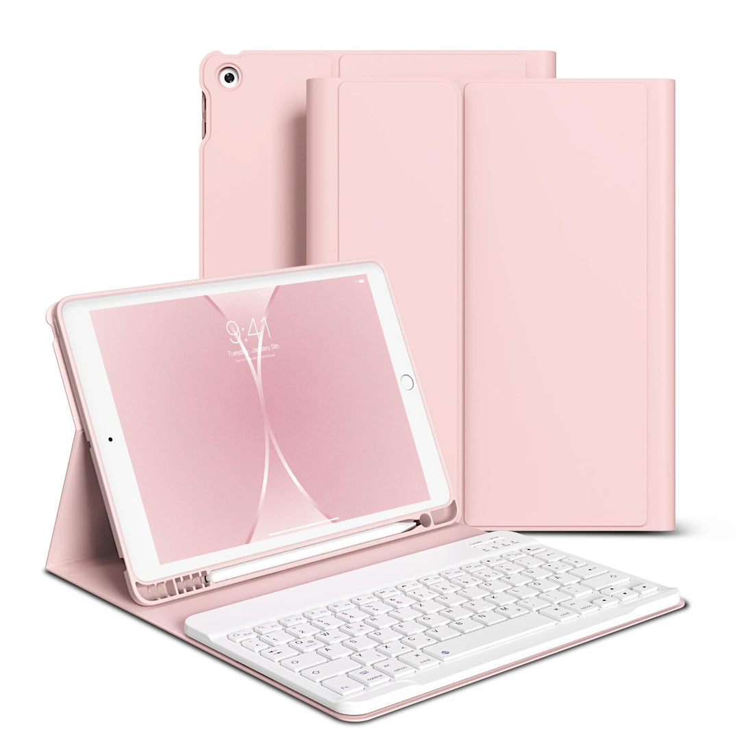 Hülle mit Tastatur für iPad 9./8./7. Generation 10,2 Zoll 2021/2020/2019, Abnehmbare kabellose Keybo