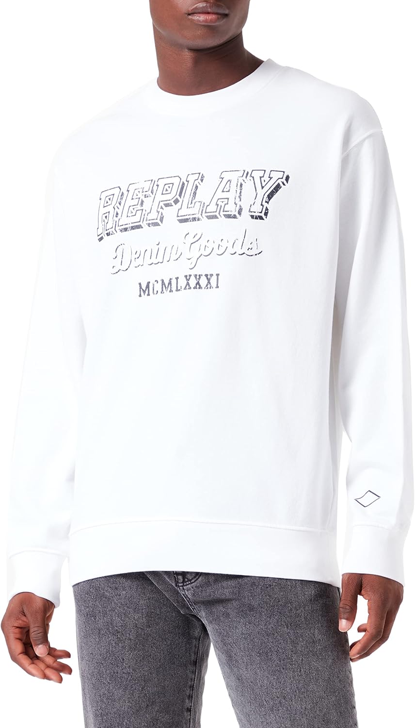 Replay Herren M6314 Sweatshirt Casual M 001 White, M 001 White