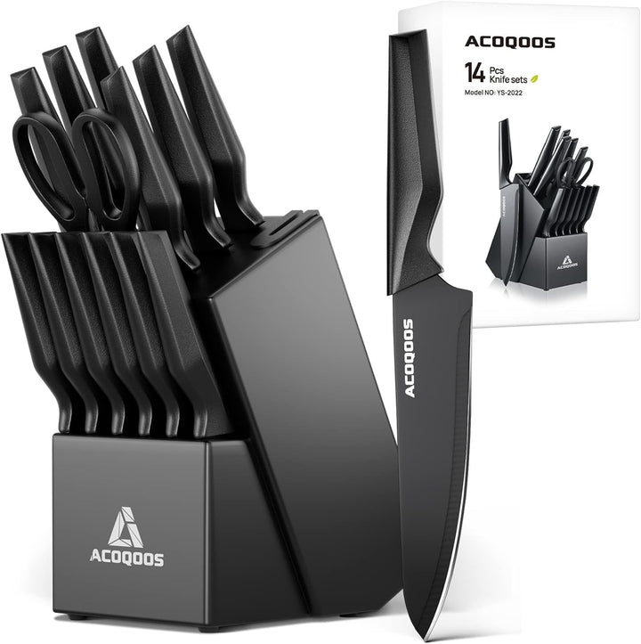 ACOQOOS Messerblock mit Messer 14-teilig, Messerset mit integriertem Schärfer für den Küchengebrauch
