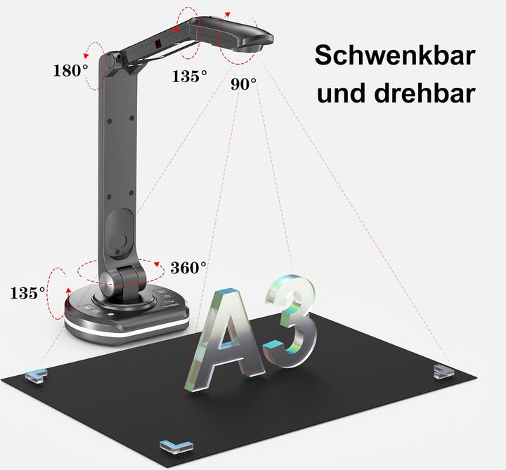 JOURIST DC530 Dokumentenkamera und Visualizer, Ultra-HD-Auflösung 13 Megapixel, Vorlagen bis A3, Hyb