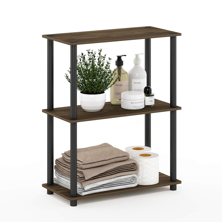 Furinno 3-Ebenen kompaktes Mehrzweck-Regal, holz, Columbia Walnut/Schwarz, 75.18 x 59.94 x 29.46 cm