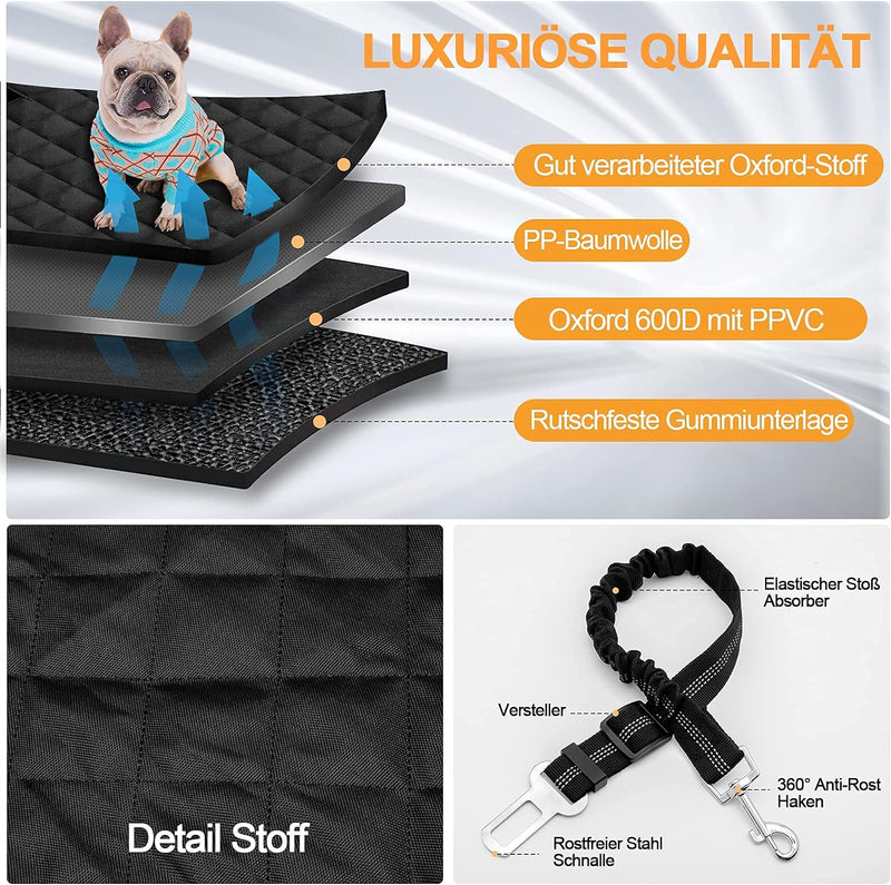 Hundedecke Auto Rückbank, Haltbare Autoschondecke Hund Rücksitz(134x118cm) mit 1 Elastischen Hundesi