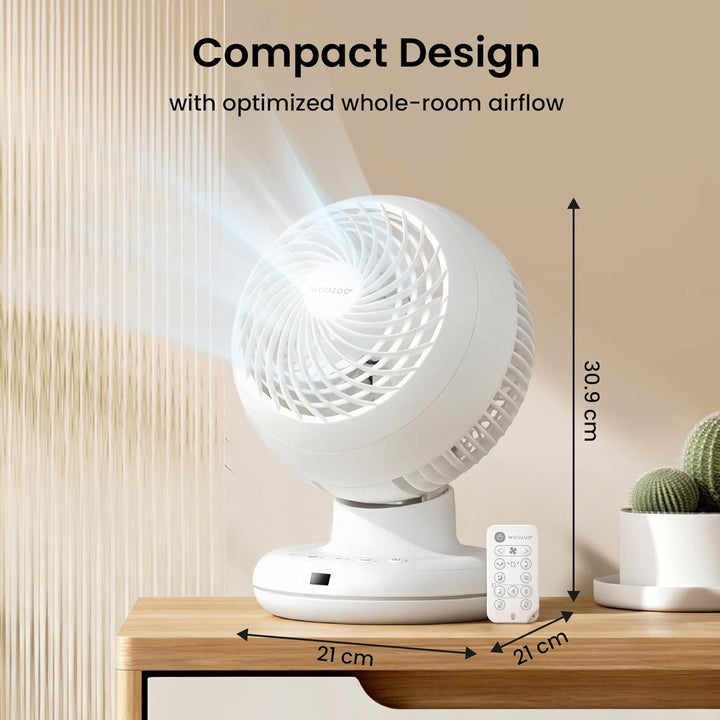 Iris Ohyama Woozoo Tischventilator, 30 m², Weiss, 3 Geschwindigkeiten, Fernbedienung, Leise, Multidi