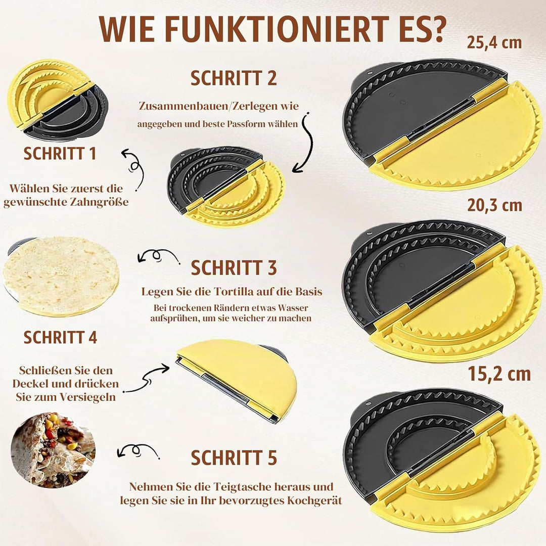 3-in-1 Tortilla Presse, Abnehmbare 15,2–20,3–25,4cm Tortilla Sealer, Quesadilla-Maker, Versiegelung,