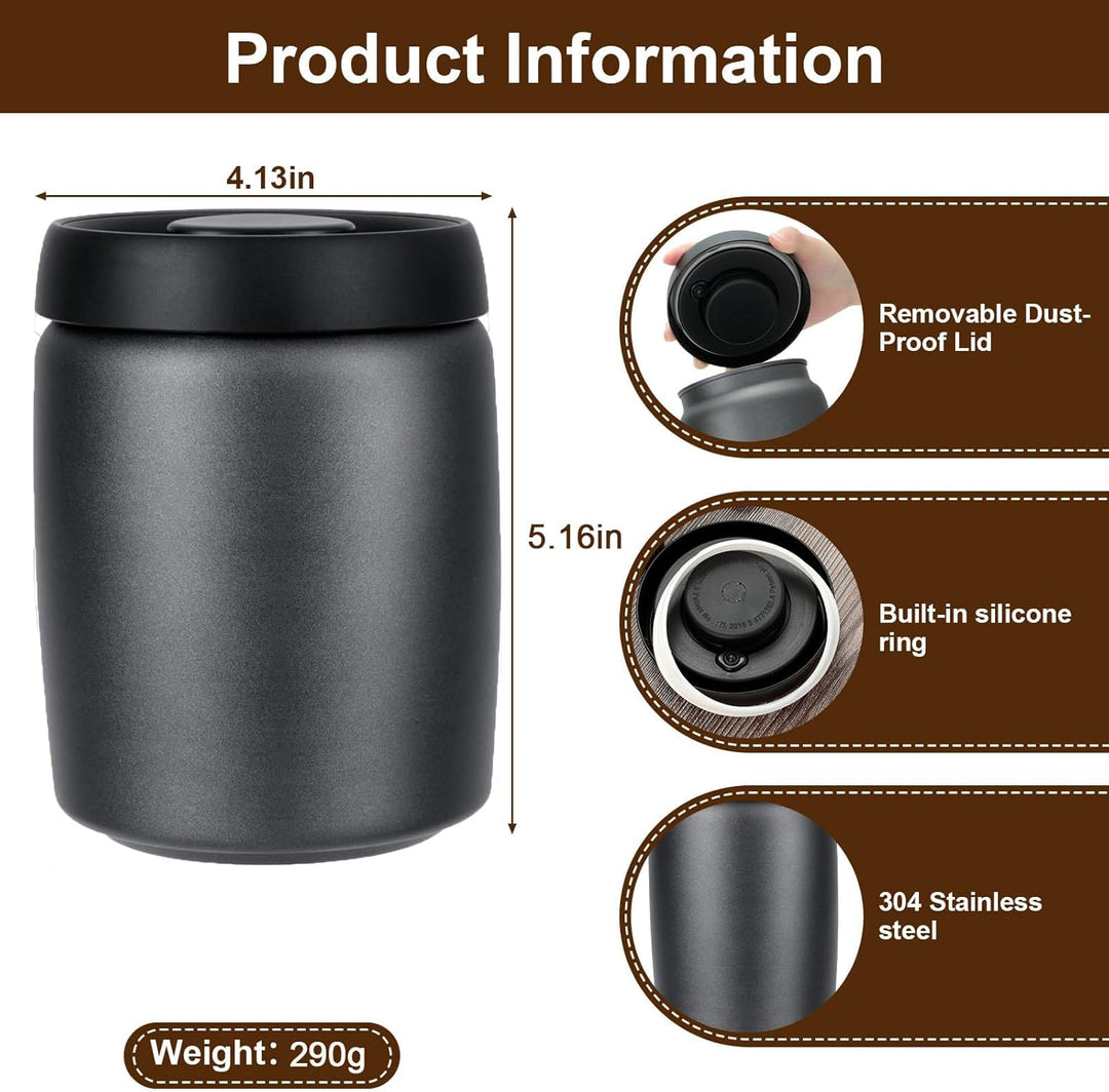 VINATO 0,8L Edelstahl Kaffeedose Vakuumbehälter für Kaffee, Tee oder Lebensmittel – Luftdicht, Aroma