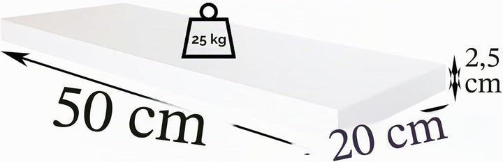 Henor Wandregal FSC® Holzwandregal 50 x 20 x 2.5 cm. Laden Sie 25 kg. Weiss 50 Weiss, P-20 Cm., 50 W