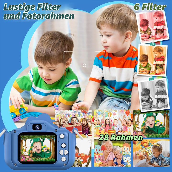 Kinderkamera, Dinosaurier Selfie Digital Kamera mit 32GB Karte, Weihnachts Geburtstagsgeschenk für J