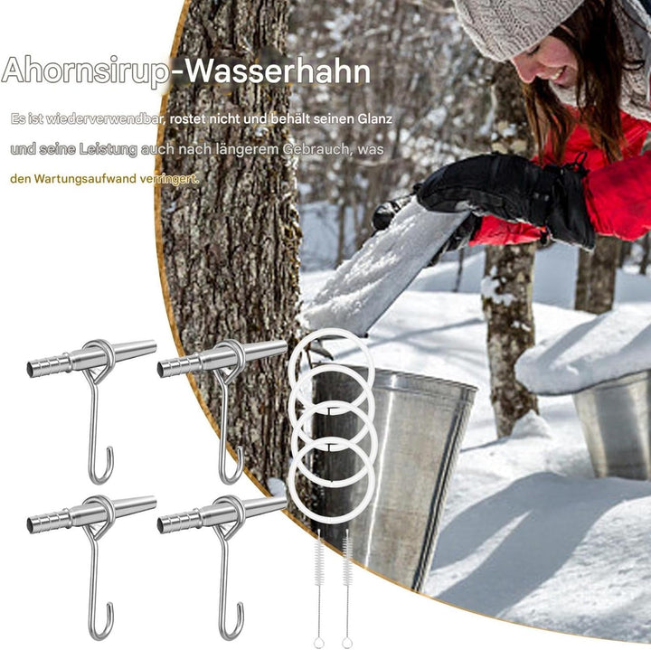 Tree Sap Tapping Kit, 4-Set Portable Maple Tree Taps Drill Bits, Stainless Steel Spiles & Trunk Fauc