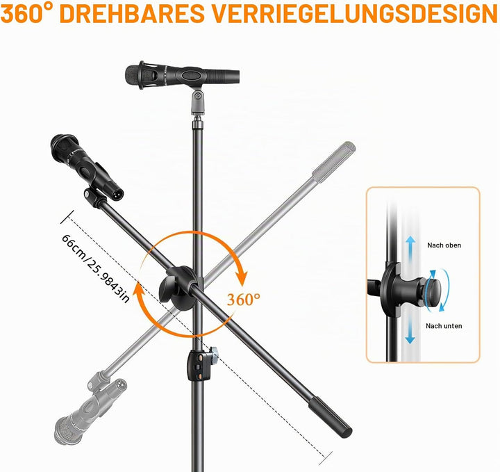 Mikrofon Ständer, Multifunktions Mikrofonständer, Tisch Mic Ständer mit 180° Verstellbarer Klammer,
