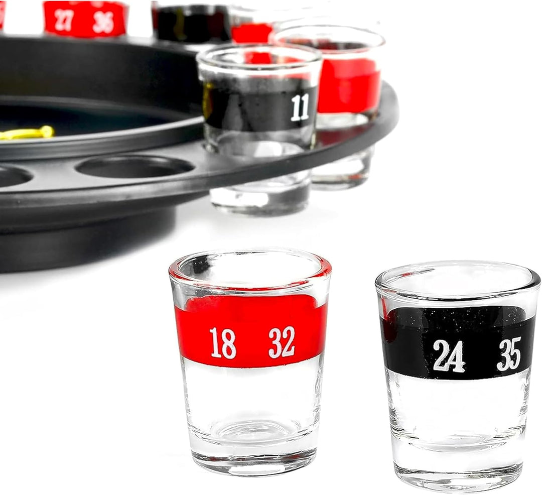 WANTED Schnapsglas Roulette Komplettset Trinkspiele, Kunststoff, rot/schwarz, 16PCS Set, 16PCS Set