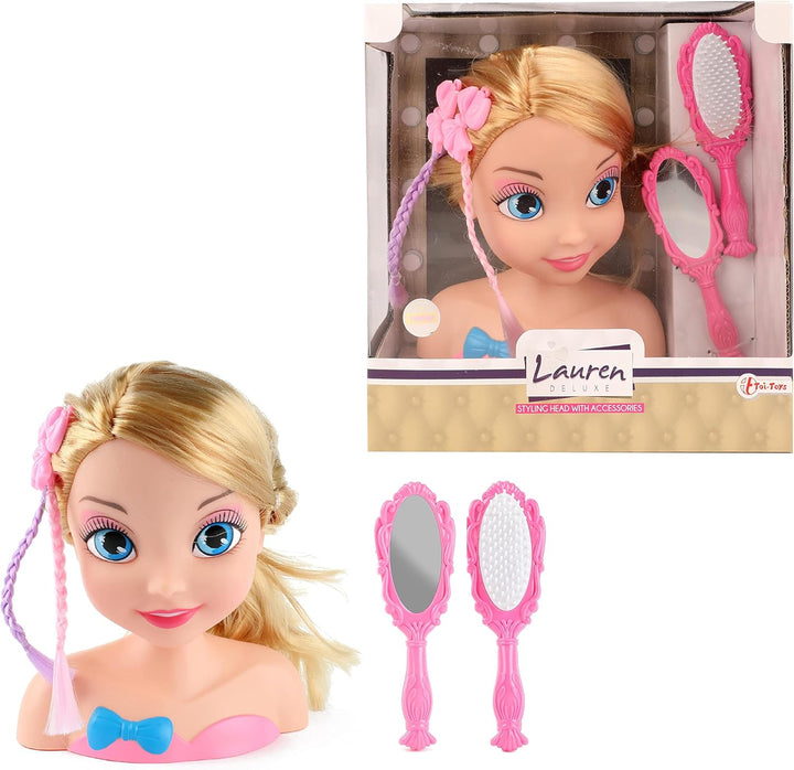 Toi-Toys Lauren Frisierkopf Kinder - Styling Head Stylingkopf mit Zubehör Trainingskopf Übungskopf z