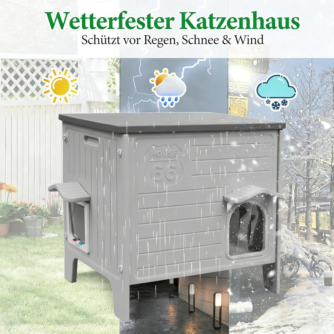 HiCaptain Katzenhaus Outdoor Winterfest Katzen Kunststoff verwildert Outdoor-Katzenhaus Welpenunterk