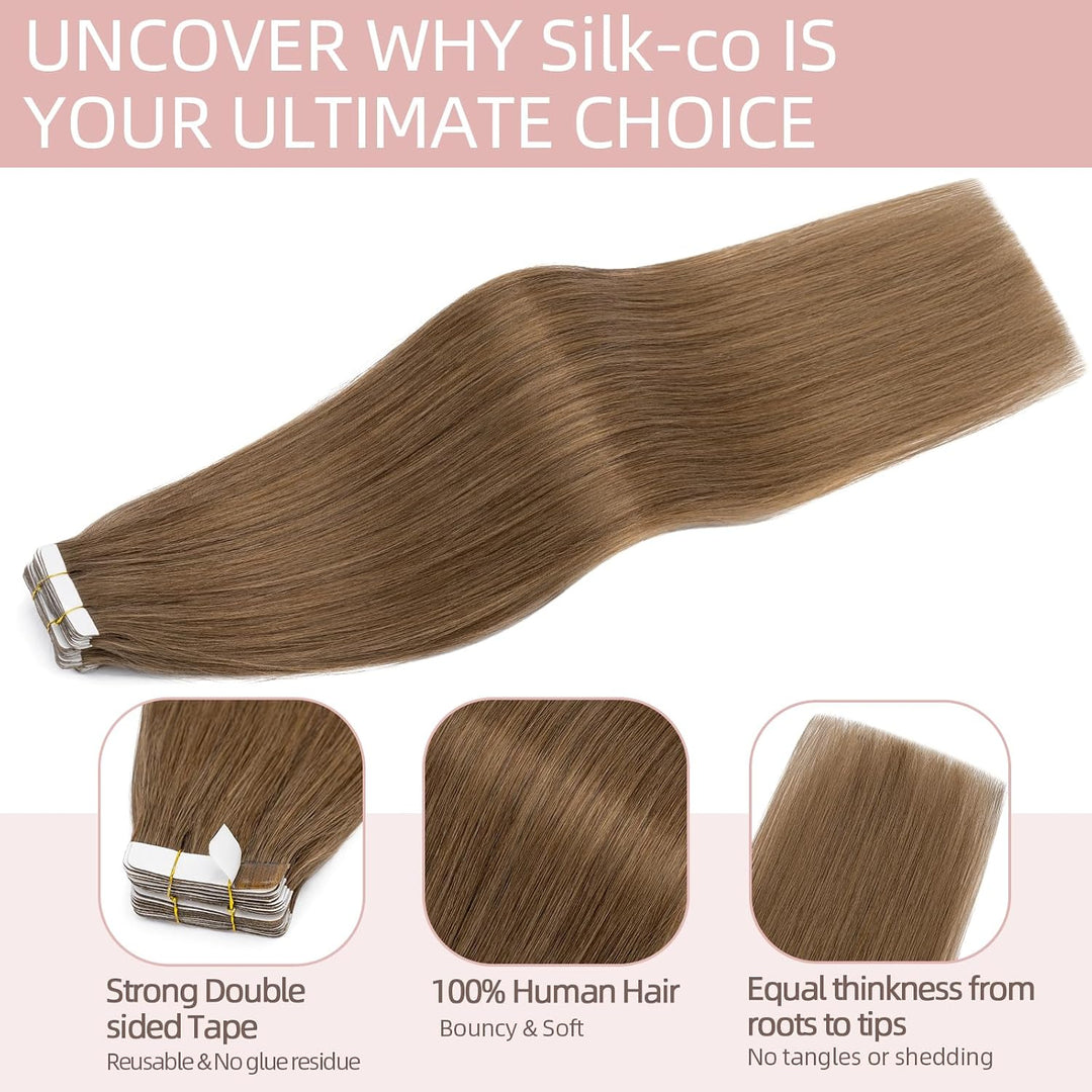 Silk-co Tape Extensions Echthaar 10stk, Remy Tape in Extensions Haarverlängerung, Skin Weft Echthaar