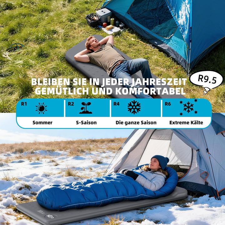 KASIMO Isomatte Selbstaufblasend Camping Matratze, R-Wert 9,5 Ultra-Dicke Memory-Foam Schlafmatte mi