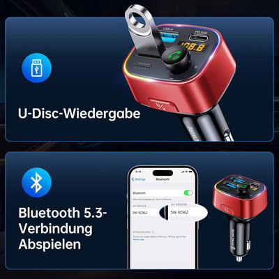 SYNCWIRE Bluetooth 5.3 FM-Transmitter-Autoladegerät 48W (PD 36W &12W) Dualer USB-Anschluss Ladegerät