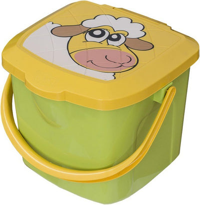 BranQ Sitzbox/Hocker mit Eimer 15,5l Kunststoff mit max. Tragkraft von 130kg in Gelb/Grün mit Motiv