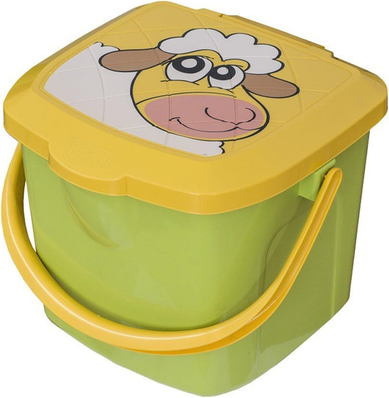 BranQ Sitzbox/Hocker mit Eimer 15,5l Kunststoff mit max. Tragkraft von 130kg in Gelb/Grün mit Motiv