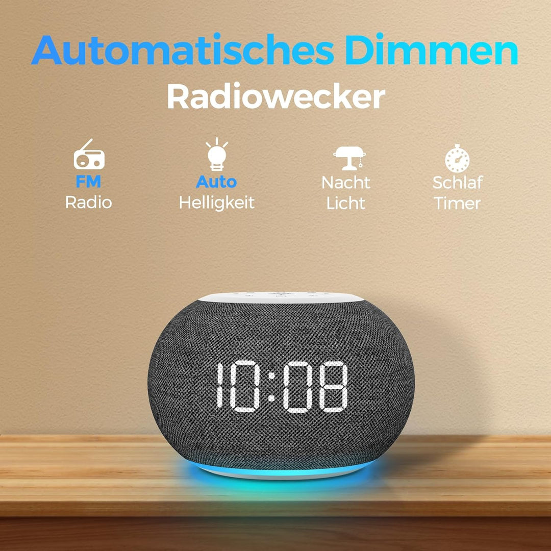 REACHER Auto Dimmbare Radiowecker für das Schlafzimmer - 9-farbiges Nachtlicht, 0-100% Dimmer, 7 Ala