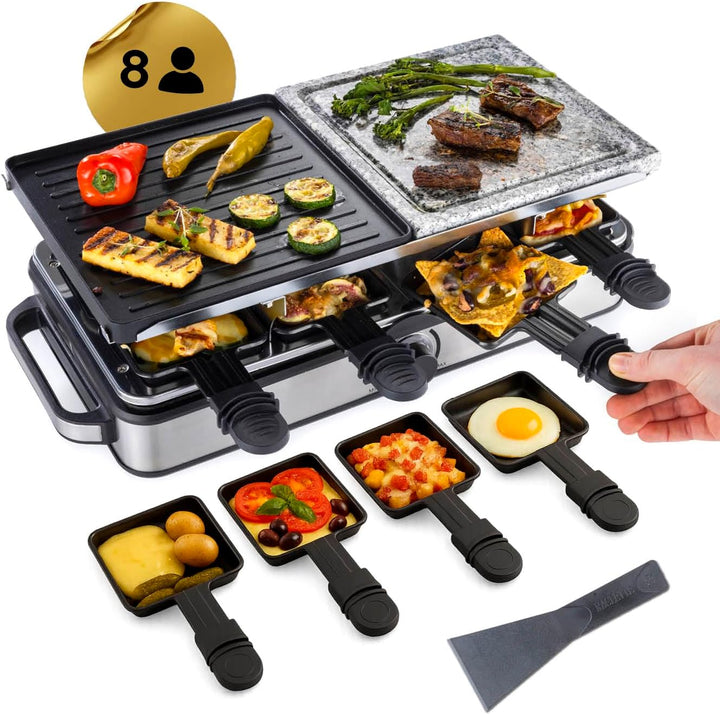 GOURMETmaxx 2-in-1 Raclette Set 8 Personen | Raclette mit Steinplatte und Aluminiumplatte inkl. 8 Pf