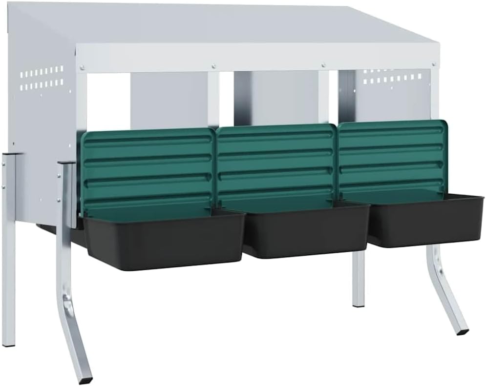 Hühner-Nistkasten mit 3 Fächern, verzinkter Stahl, höhenverstellbare Beine, für Innen- und Aussenber