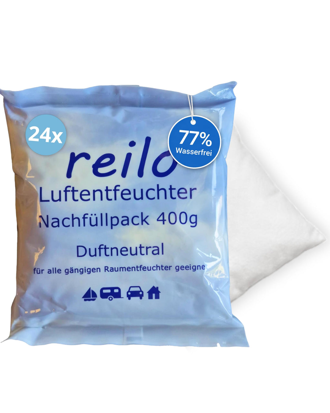 24x 400g reilo Raum- Luftentfeuchter Granulat im Vliesbeutel - Nachfüllpack, 24