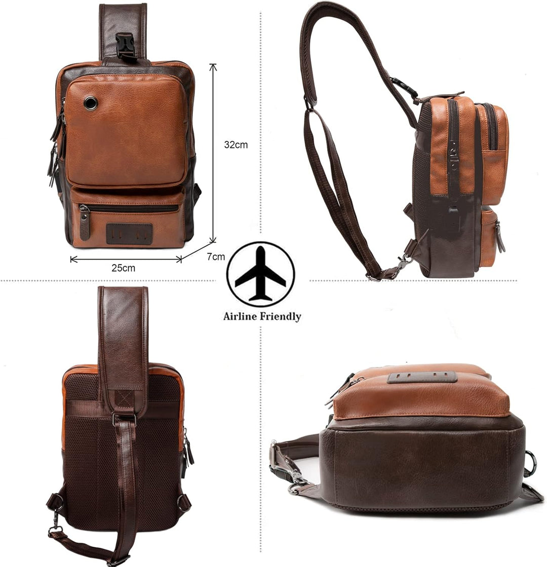 AONEGOLD Herren Brusttasche Vintage PU Leder Schultertasche Sling Chest Crossbody Bag Wasserdicht Le