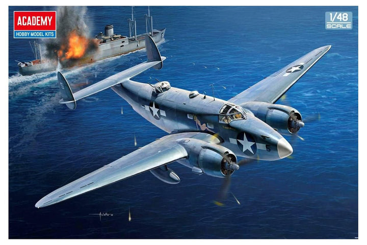Academy 12347 1/48 US Navy PV-1 Ventura Salomon Islands Battlefield Kunststoffmodell, geformte Farbe