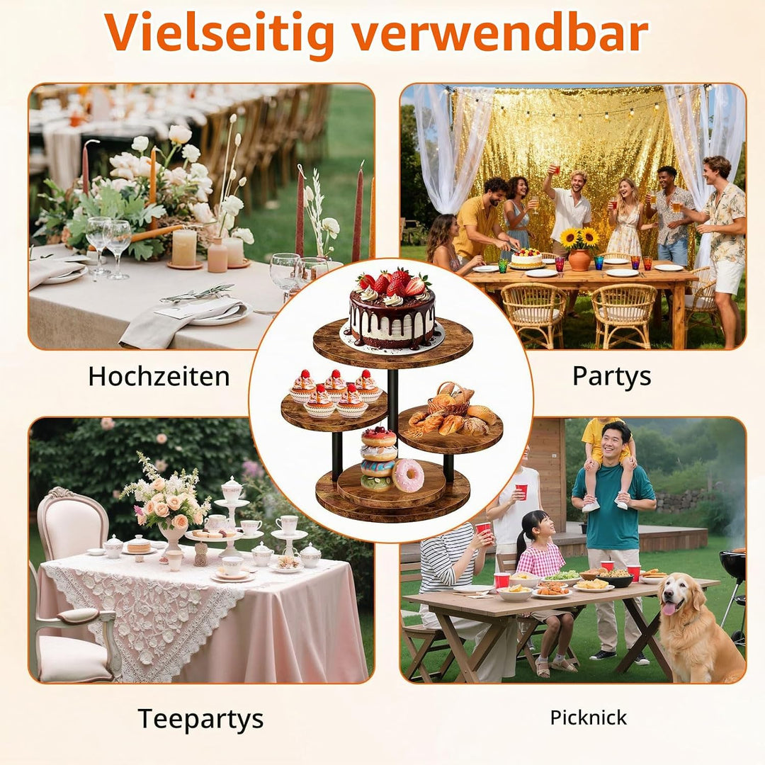 Cupcake-Ständer Aus Holz, Tortenständer 4 Etagen, Um 360° Drehbar, Formschön, Durchmesser 20/30 Cm,