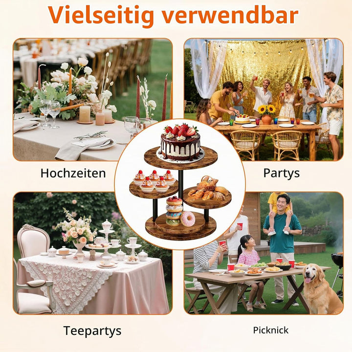 Cupcake-Ständer Aus Holz, Tortenständer 4 Etagen, Um 360° Drehbar, Formschön, Durchmesser 20/30 Cm,