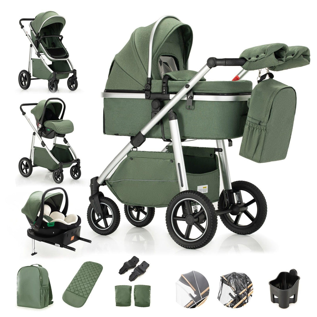 Kinderwagen 3 in 1 mit ISOFIX-Basis & Autositz, Reise Stroller, Kinderwagen & Buggys mit verstellbar