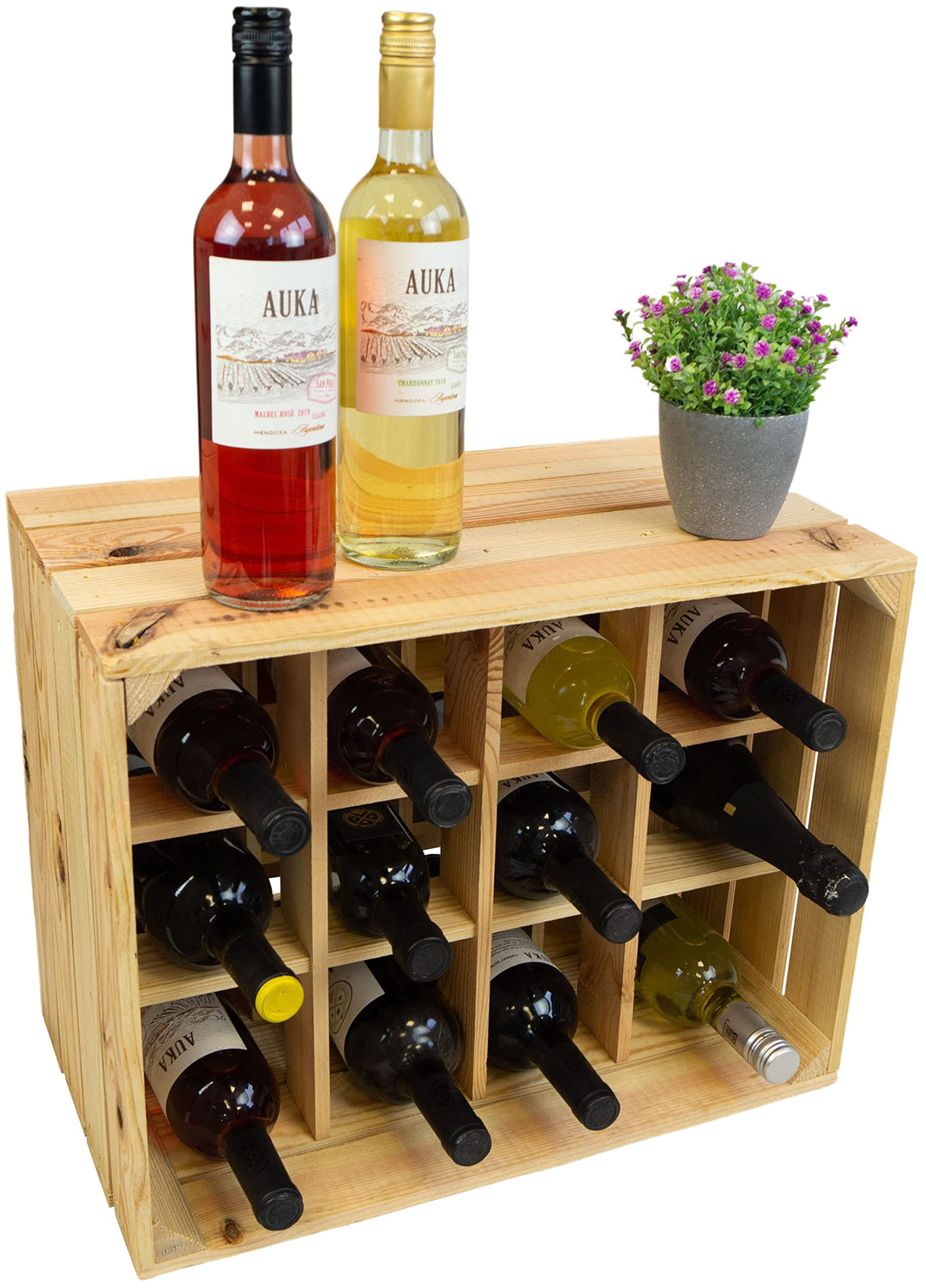 Kistenkolli Altes Land Flaschenregal Henry Holz Natur – Weinregal für 12 Flaschen | Stapelbar &amp; Schm