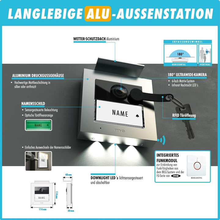 m-e Vistadoor Vistus Video-Türsprechanlage | Aluminium Aussenstation für 1-Familienhaus | 7“ Innenst