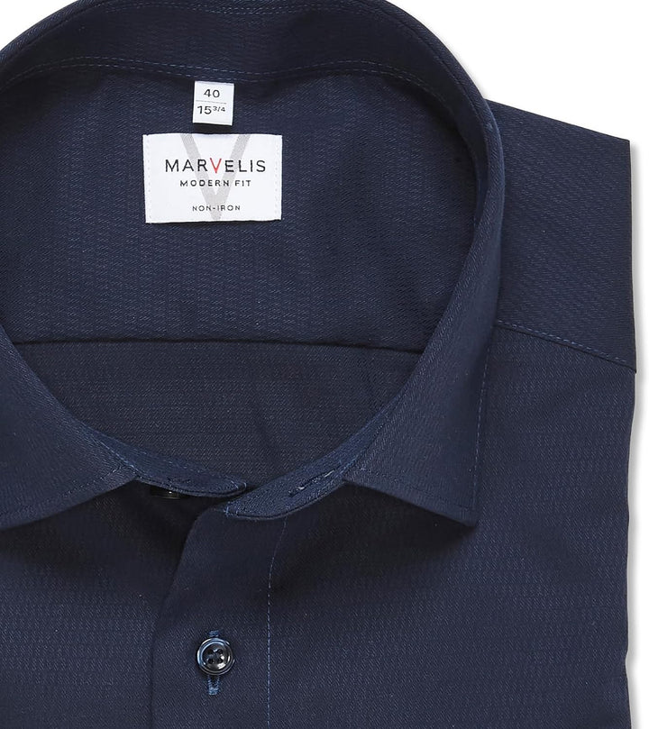 Marvelis Herren Businesshemd Langarm 720814,Einfarbig,Modern Fit,New Kent 44 Marine 18, 44 Marine 18