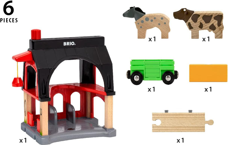 BRIO 36012 - Tierscheune mit Heuwaggon - Zubehör zum Zugset für Kinder ab 3 Jahren