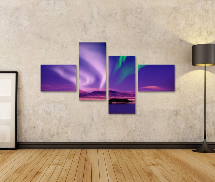 islandburner Bild auf Leinwand Nordlichter Aurora Borealis Nachthimmel See Landschaft Bilder Wandbil