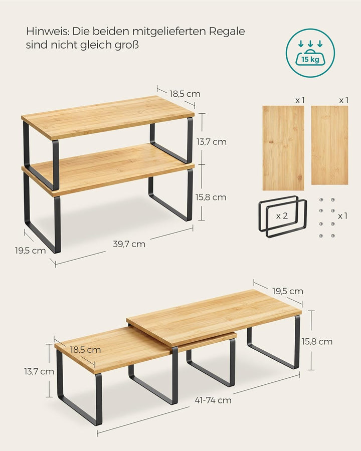 SONGMICS Gewürzregal, 2er Set Küchen-Organizer, Küchenregal, Schrank-Organizer Küche, erweiterbar, k
