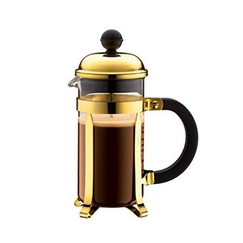 Bodum Chambord Kaffeebereiter 3 Tassen mit Metallrahmen, Chrom, Gold, 0.35