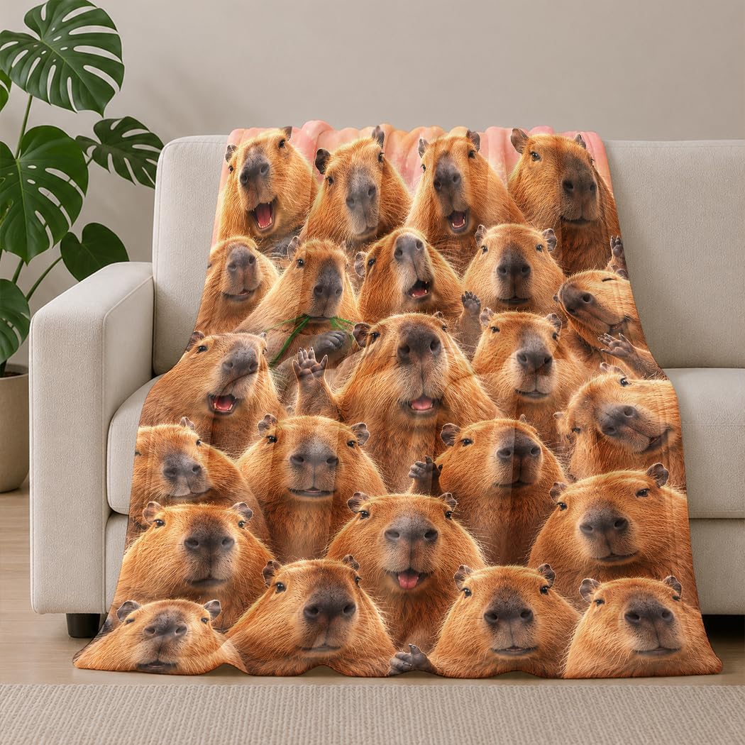 Capybara Collage Flanell Decke, Beliebte Kuscheldecke mit vielen Capybaras, Tierdecke als Geschenk,