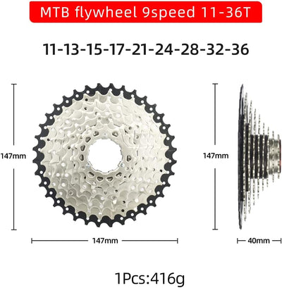 CYSKY 9 Fach Kassette 11-25T/11-28T/11-32T/11-36T/11-40T/11-42T MTB Kassette passend für Mountainbik