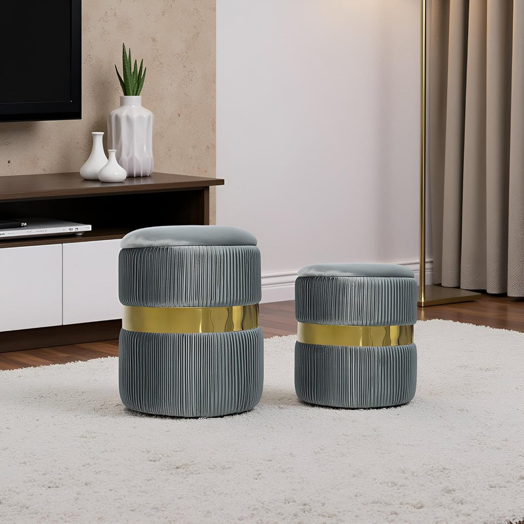 2er-Set Hocker mit Stauraum Samt Sitzhocker Rund Schminktisch Hocker Aufbewahrungshocker für Wohnzim